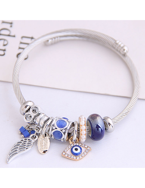 Fashion Navy Metallic Angel Wing Eye Diamond Bracelet With Diamonds