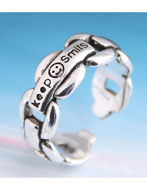 Fashion Silver Smiley Letter Geometric Cutout Open Ring