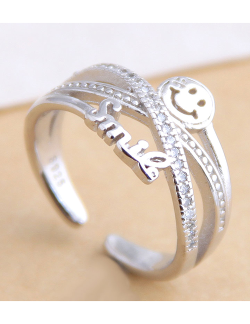 Fashion Silver Alphabet Smiley Cutout Ring