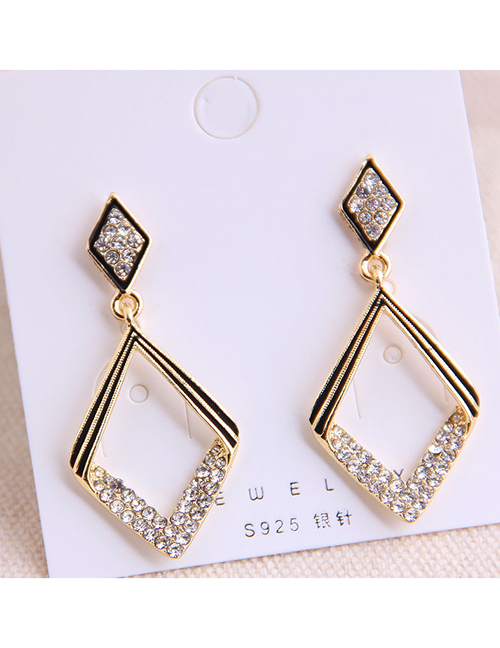 Fashion Golden Geometric Diamond-studded Hollow Alloy Earrings