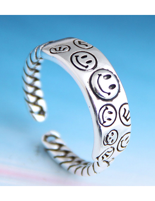Fashion Silver Embossed Smiley Open Ring