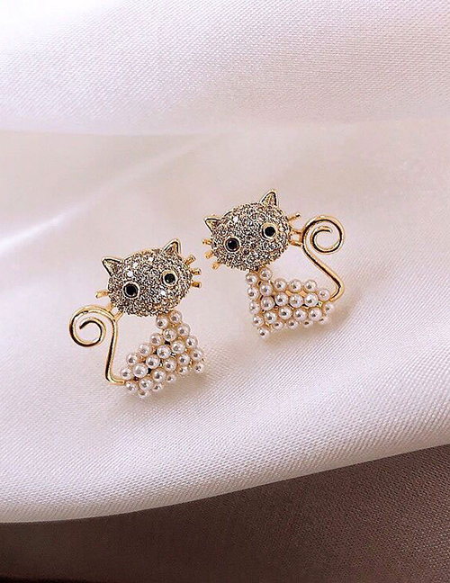 Fashion Golden Diamond Pearl Stud Earrings