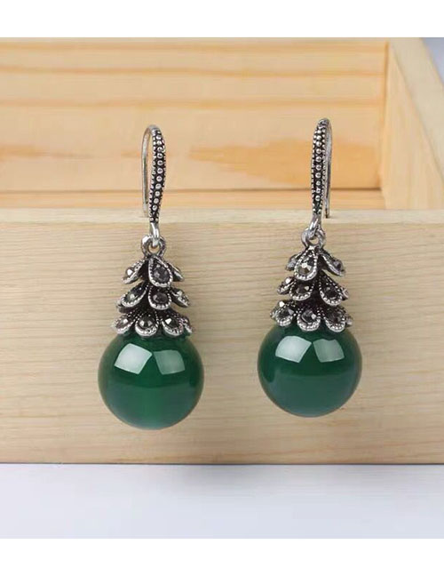 Fashion Green Petal Agate And Diamond Geometric Alloy Earrings