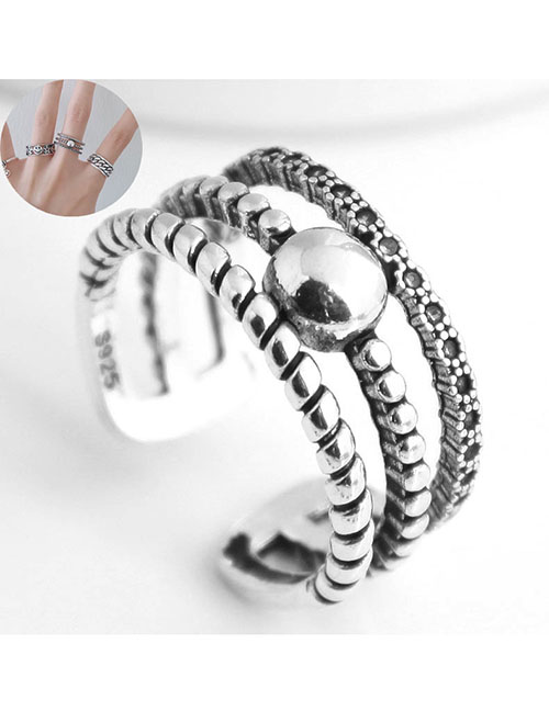 Fashion Silver Geometric Round Bead Openwork Ring