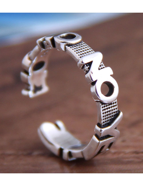 Fashion Silver Letter Geometric Openwork Ring