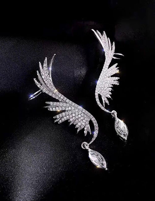 Fashion Silver Diamond Wings Geometric Stud Earrings