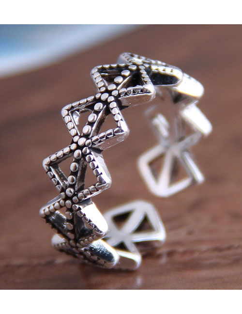 Fashion Silver Geometric Diamond Openwork Ring