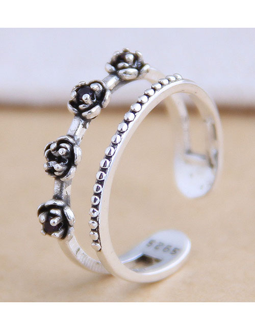 Fashion Silver Rose Flower Hollow Alloy Open Ring