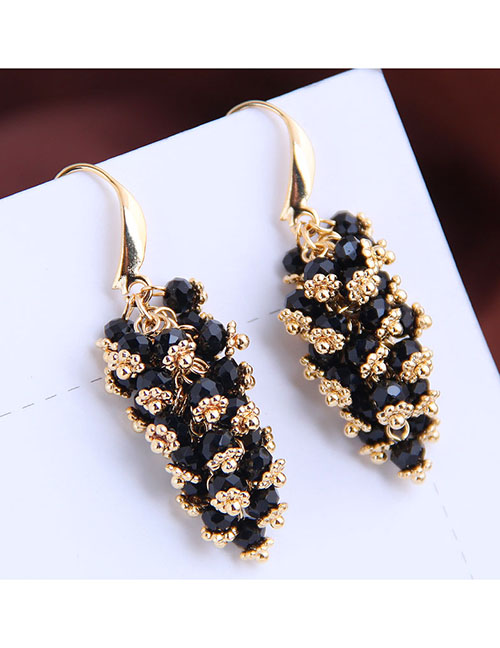 Fashion Black Handmade Water Drop Grape String Crystal Alloy Earrings