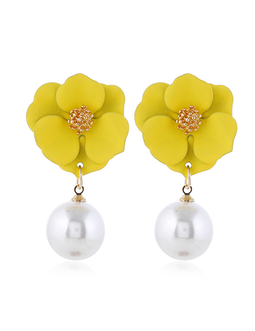 Fashion Yellow Flower Pearl Alloy Irregular Earrings