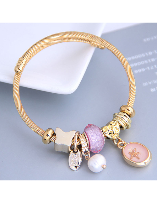 Fashion Pink Resin Starfish Pearl Butterfly Bracelet