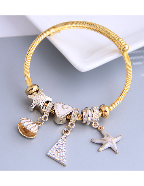 Fashion White Dripping Oil And Diamond Starfish Shell Alloy Bracelet