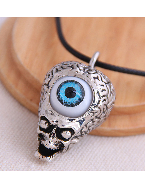 Fashion Silver Eyes Skull Alloy Embossed Mens Necklace