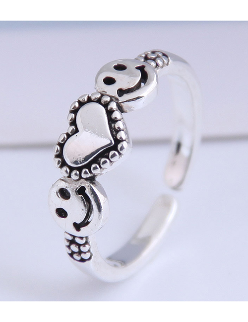 Fashion Silver Caring Smiley Face Expression Hollow Alloy Open Ring
