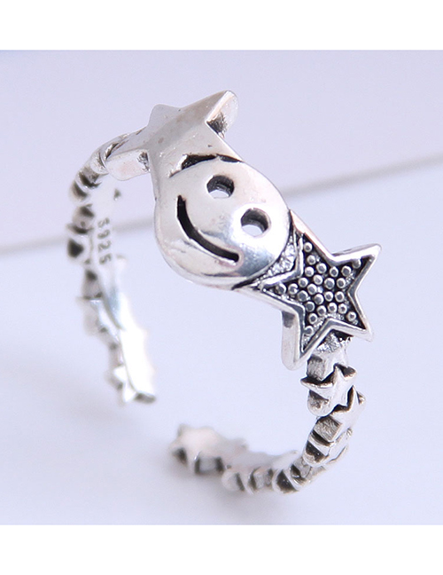 Fashion Silver Smiley Pentagram Openwork Ring