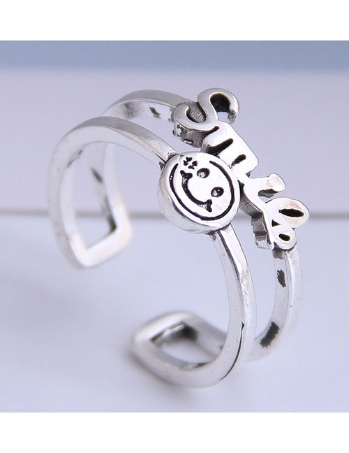 Fashion Silver Smiley Letter Hollow Alloy Open Ring