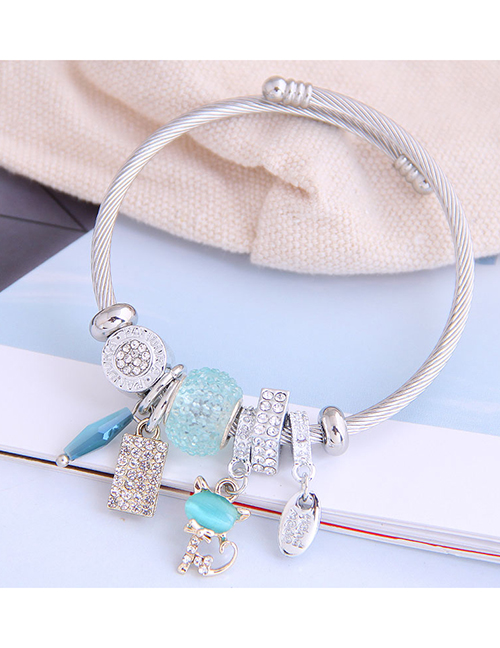 Fashion Blue Diamond-shaped Resin Cat Geometric Bracelet