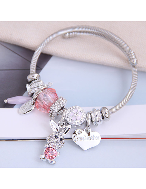 Fashion Pink Diamond-shaped Letter Love Rabbit Geometric Bracelet