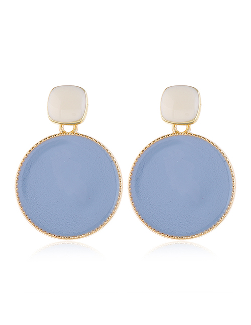 Fashion Blue Oil Drop Hit Color Geometric Round Alloy Earrings