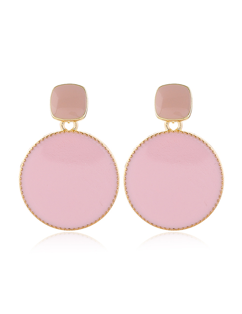 Fashion Pink Oil Drop Hit Color Geometric Round Alloy Earrings