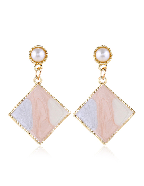 Fashion Pink Pearl Drop Oil Geometric Contrast Alloy Earrings
