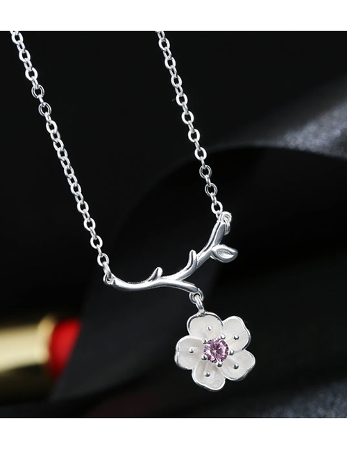 Fashion White Alloy Necklace With Flowers And Diamond Branches