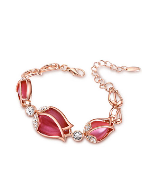Fashion Red Tulip Opal Alloy Bracelet