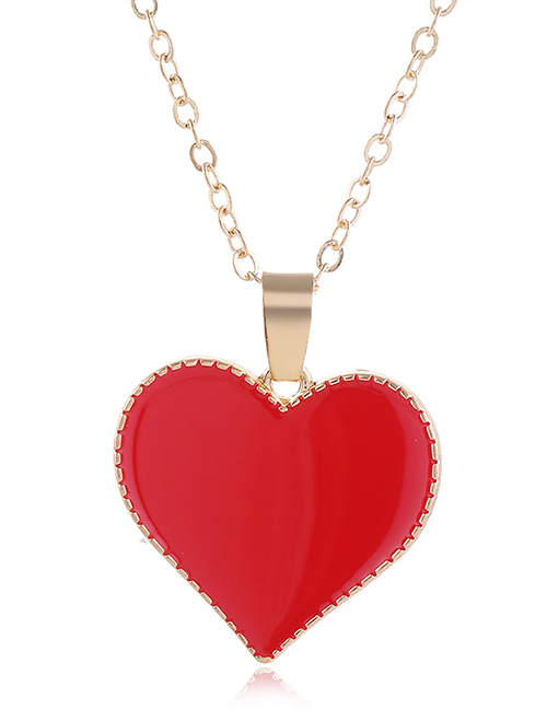 Fashion Red Contrast Love Dropping Alloy Necklace