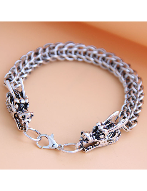 Fashion Silver Auspicious Dragon Alloy Thick Chain Hollow Mens Bracelet