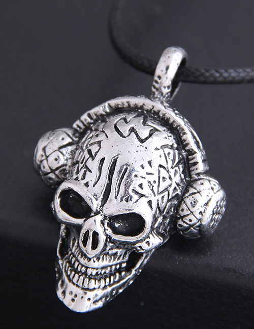 Fashion Silver Skull With Headphones Alloy Mens Necklace