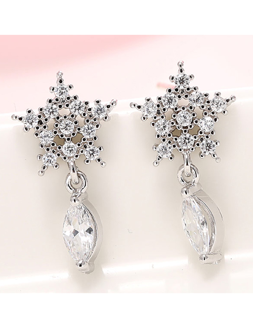 Fashion Silver Diamond-shaped Five-pointed Star Flower Drop Alloy Earrings