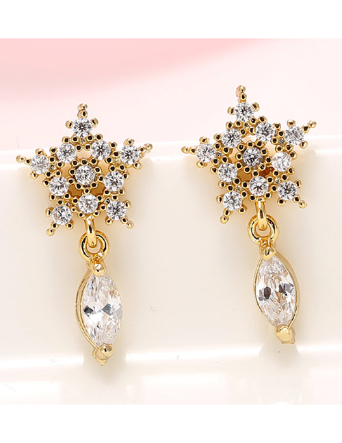 Fashion Golden Diamond-shaped Five-pointed Star Flower Drop Alloy Earrings