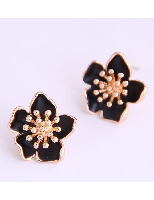 Fashion Black Drop Of Flowers Alloy Earrings