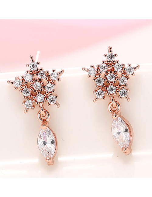 Fashion Rose Gold Diamond Flower Hollow Alloy Drop Earrings