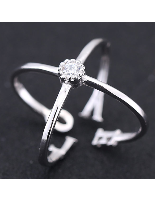 Fashion Silver Cross Open Diamond Alloy Ring