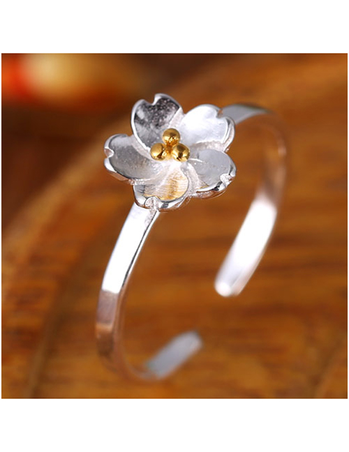 Fashion Silver Flower Alloy Open Ring