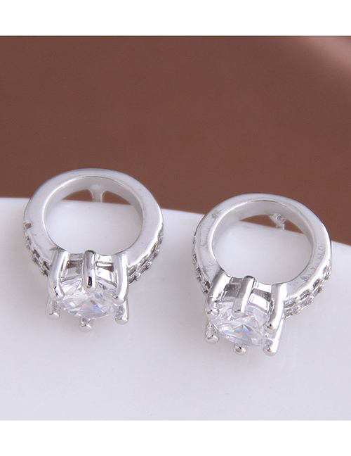 Fashion Silver Diamond Alloy Ring Hoop Earrings