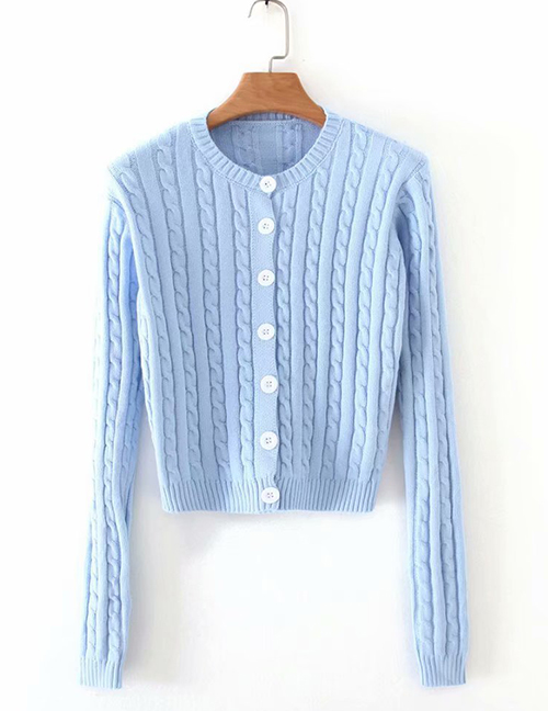 Fashion Light Blue Twist Knitted Sweater
