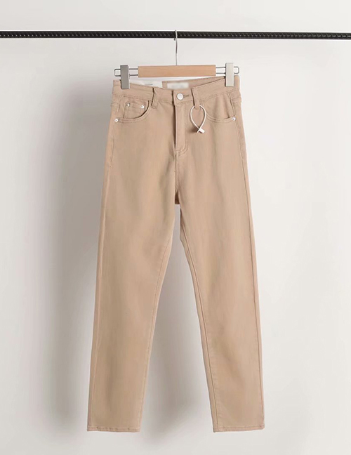 Fashion Khaki High Waist Stretch Denim Small Straight Pants