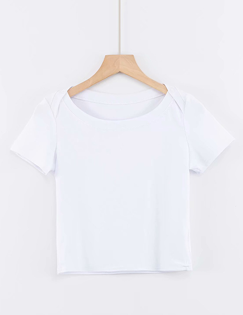 Fashion White Short-sleeved T-shirt With Shoulder Buttons