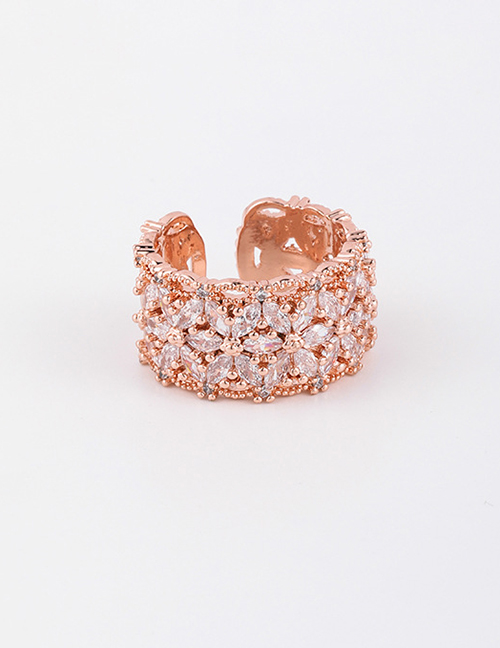 Fashion Golden Micro Diamond Flower Open Ring