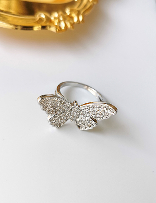 Fashion Silver Micro Open Diamond Butterfly Ring