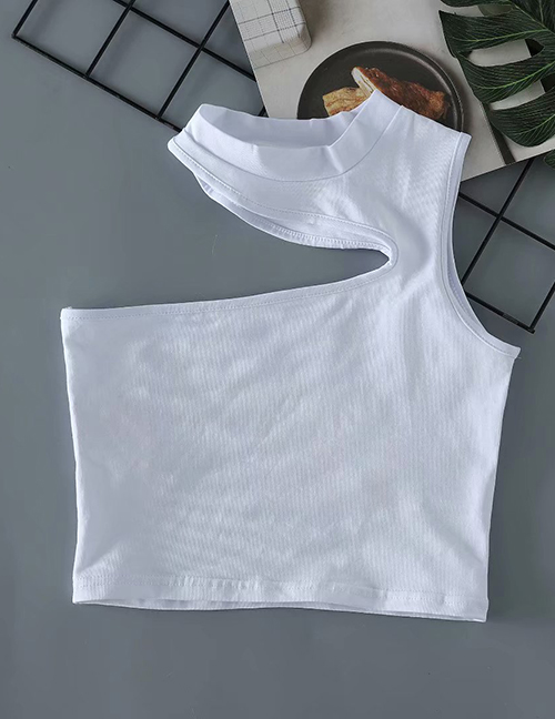 Fashion White Off-the-shoulder Crew Neck T-shirt