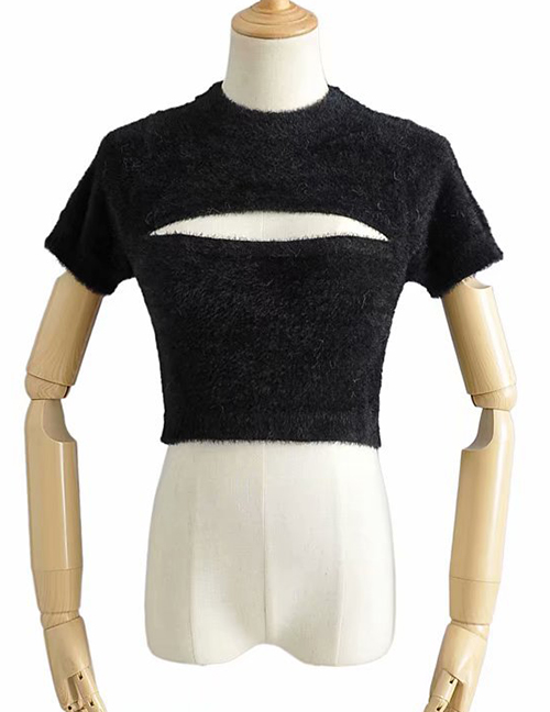 Fashion Black Half Turtleneck Cutout Sweater