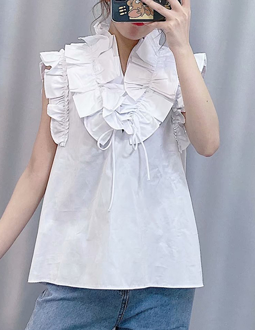 Fashion White Layered Ruffled Poplin Shirt