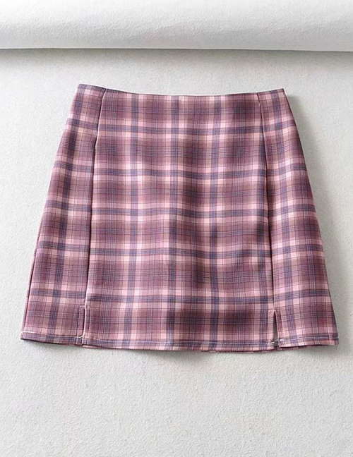 Fashion Brick Red Checked A-line Skirt