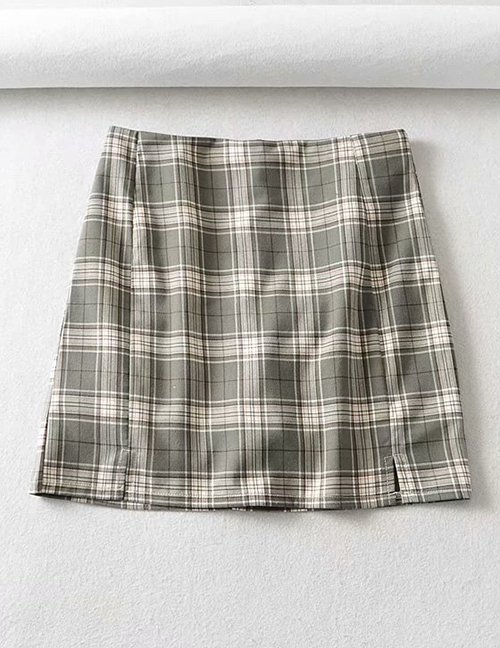Fashion Green Check Print Skirt