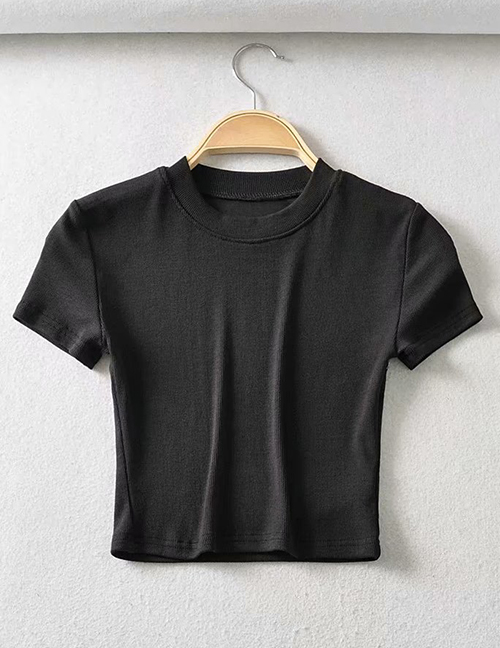 Fashion Black Small Round Neck Slim T-shirt