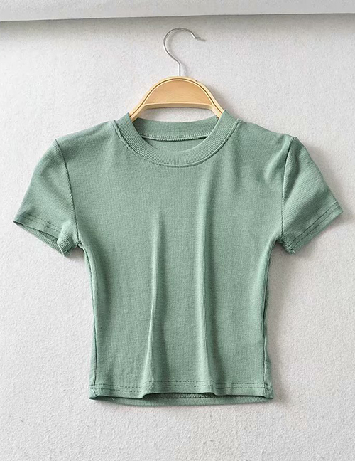 Fashion Green Small Round Neck Slim T-shirt