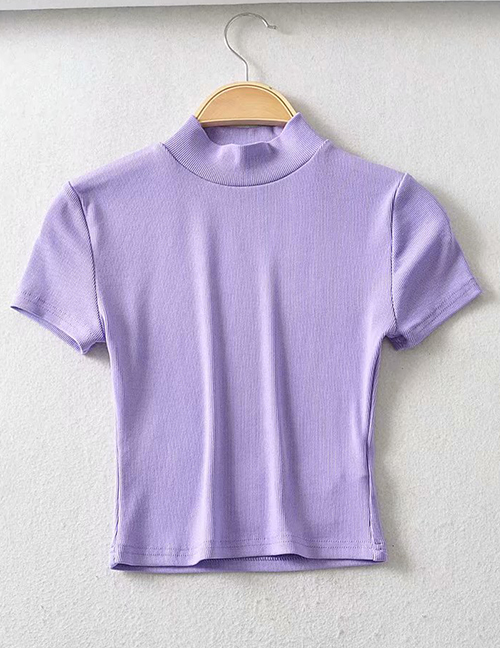 Fashion Purple Small Turtleneck Slim-fit T-shirt